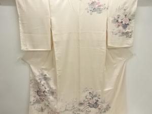 未使用品　手描き友禅　花車模様訪問着